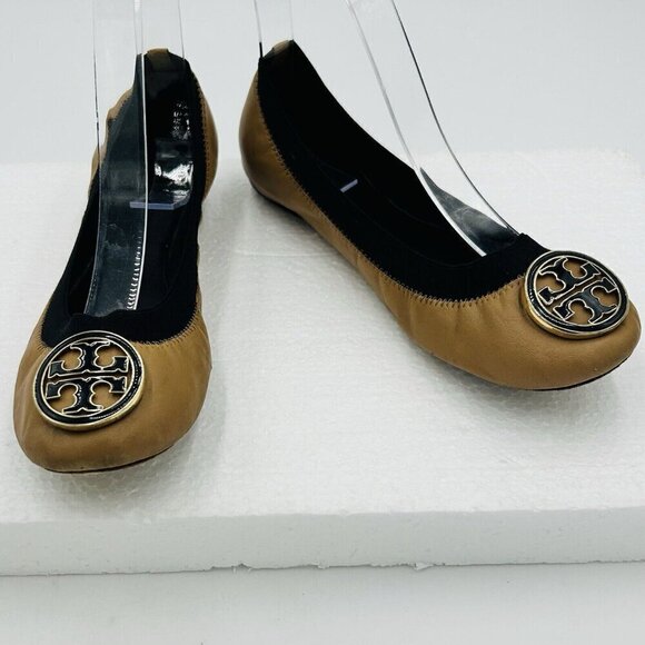 Tory Burch Caroline Flats Ballet Stretchy Beige Black Brown Tan Women's 6.5M - Picture 2 of 10